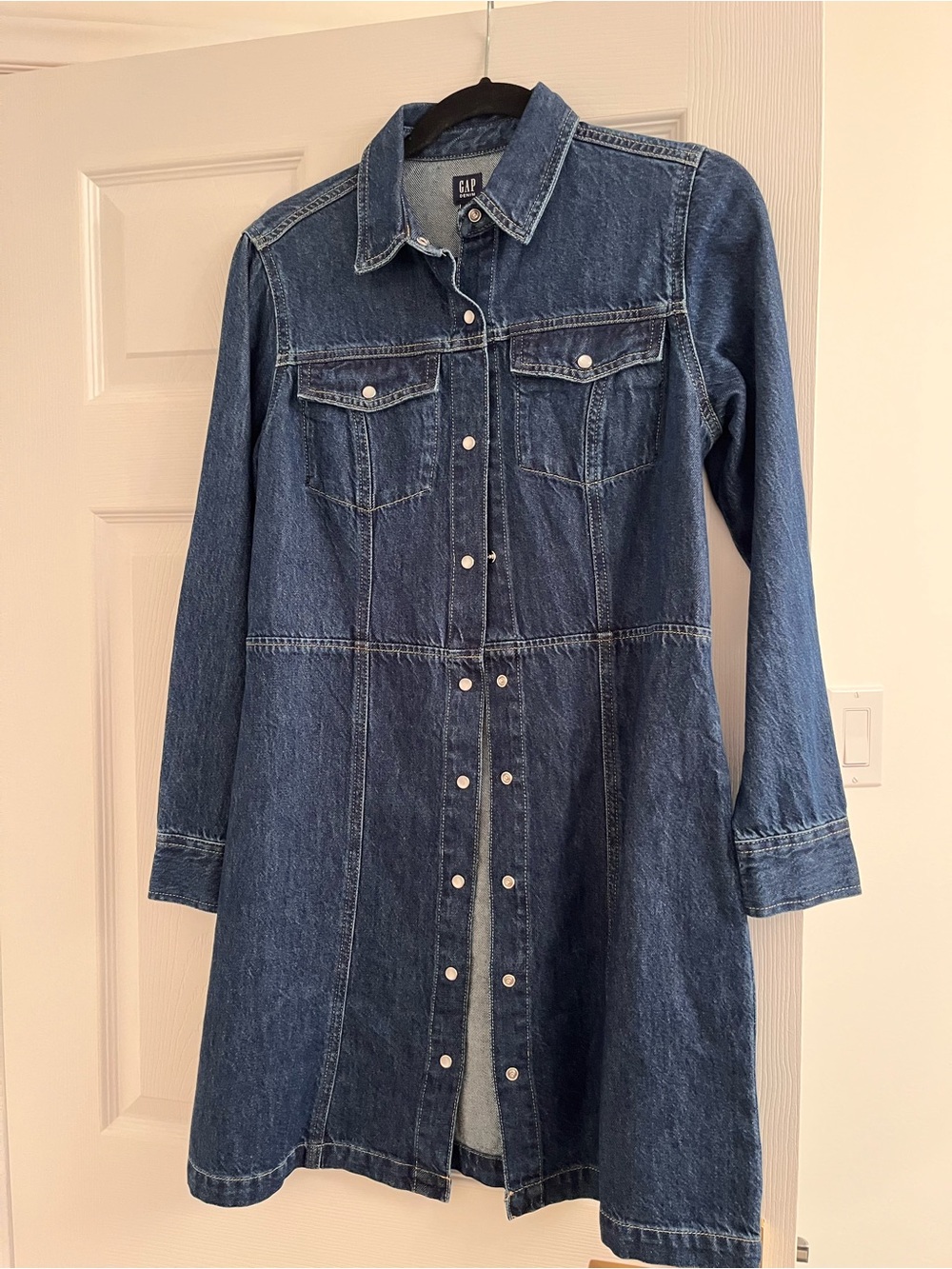 GAP Dark Blue Denim Long-Sleeve Shirt Dress
